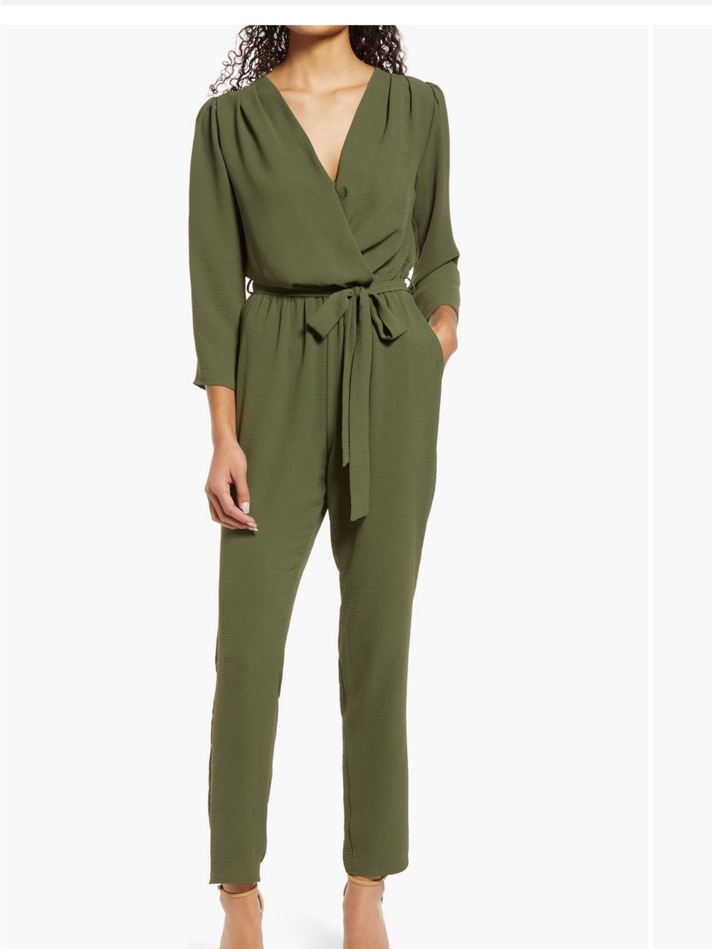 Olive Green Wrap Jumpsuit with Tie Waist